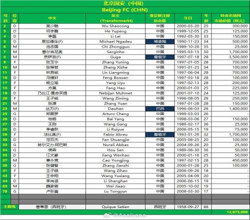 國(guó)安亞冠二級(jí)聯(lián)賽大名單：四外援入選，斯帕伊奇因傷未在列